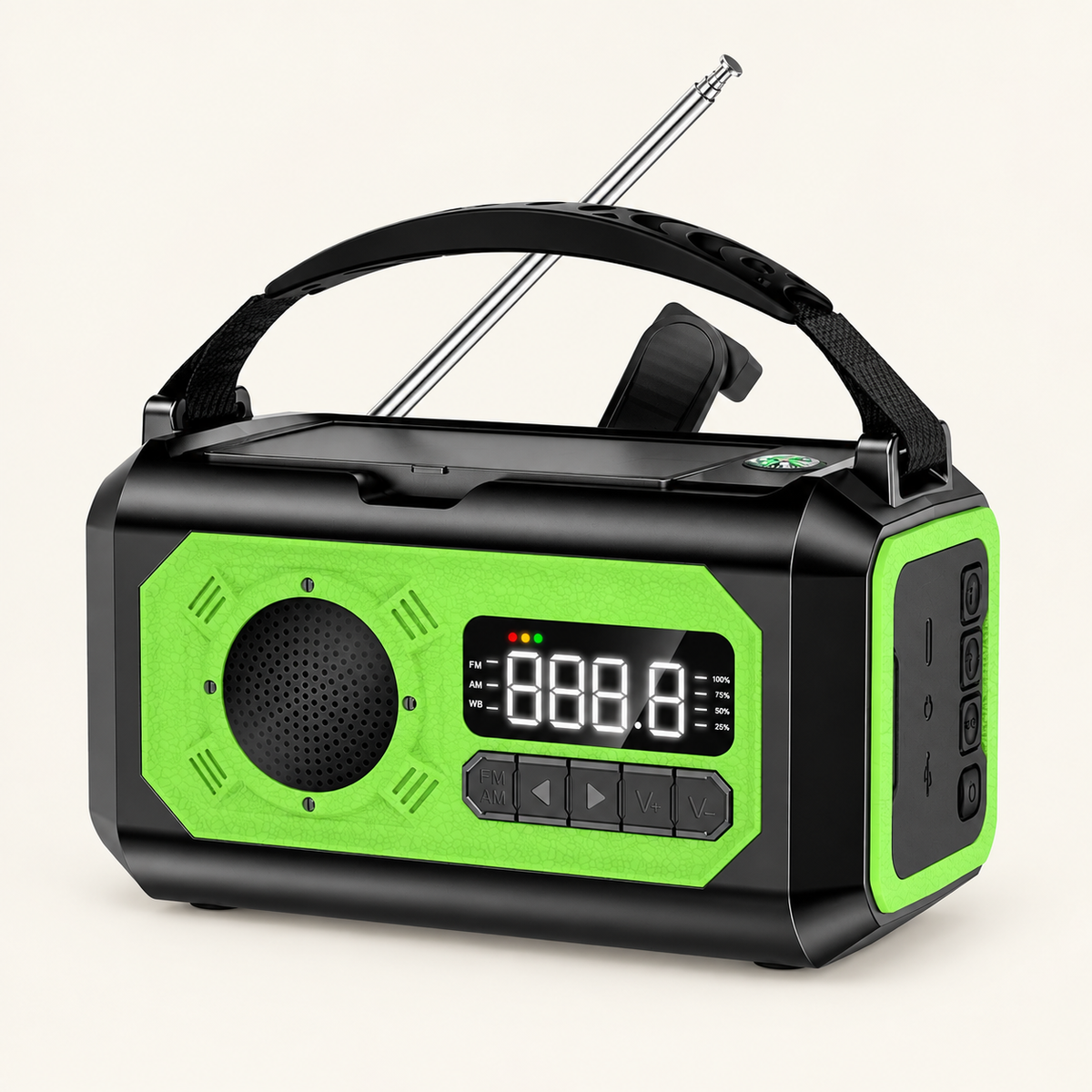 Radio awaryjne AM/FM z korbką i akumulatorem 12 000 mAh – Zielony