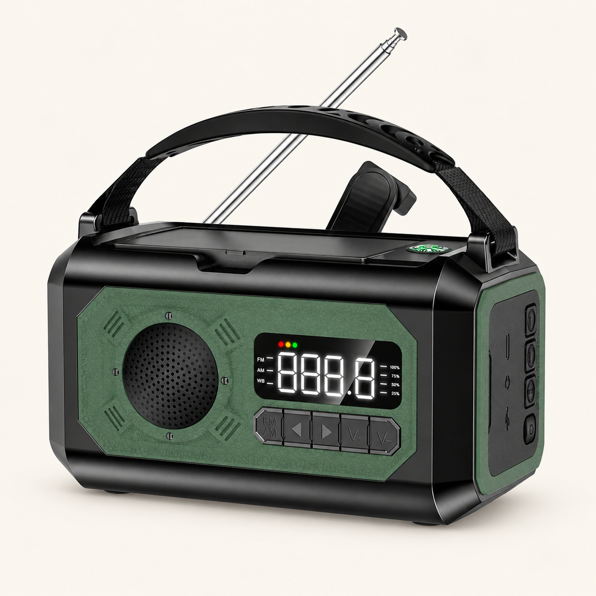 Radio awaryjne AM/FM z korbką i akumulatorem 12 000 mAh – Ciemnozielony