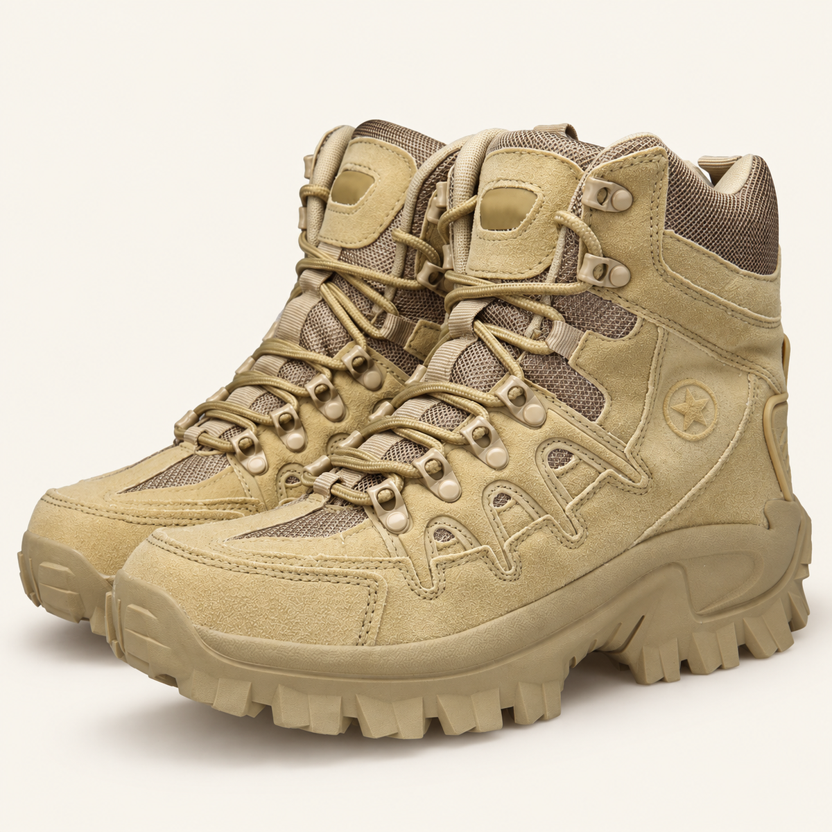 Buty trekkingowe męskie z bocznym zamkiem, kolor khaki