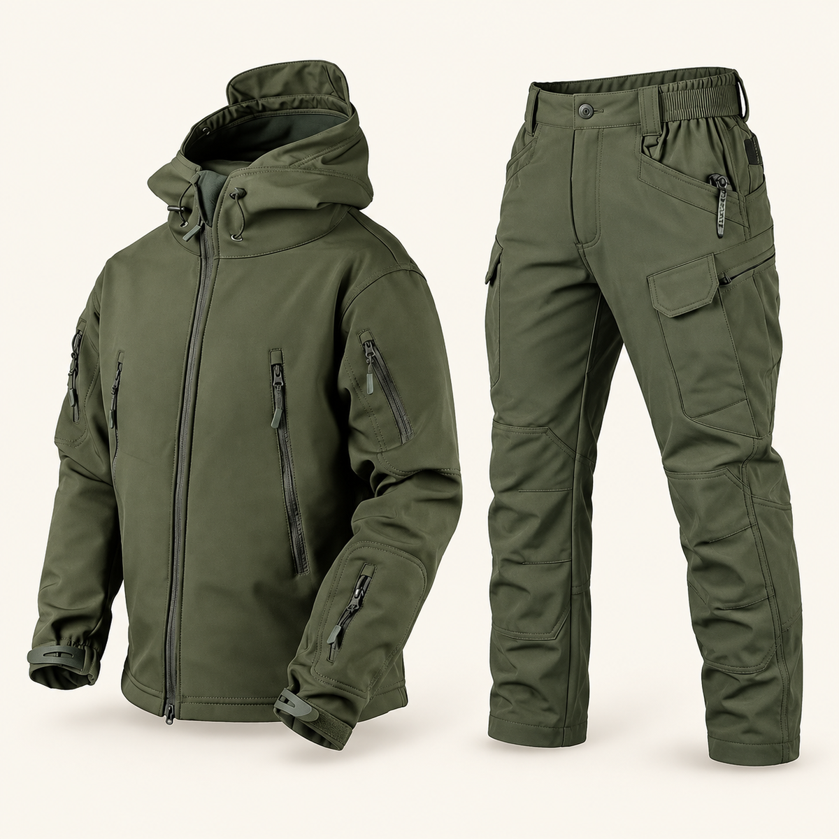 Komplet outdoor męski kurtka i spodnie, kolor oliwkowy