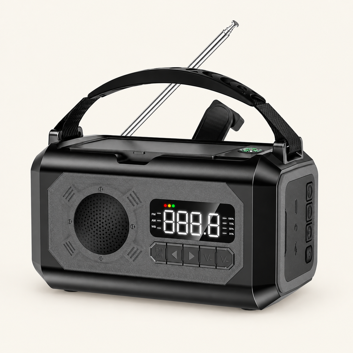 Radio awaryjne AM/FM z korbką i akumulatorem 12 000 mAh – Czarny