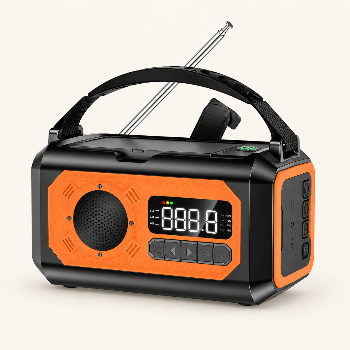 Radio awaryjne AM/FM z korbką i akumulatorem 12 000 mAh – Pomarańczowy