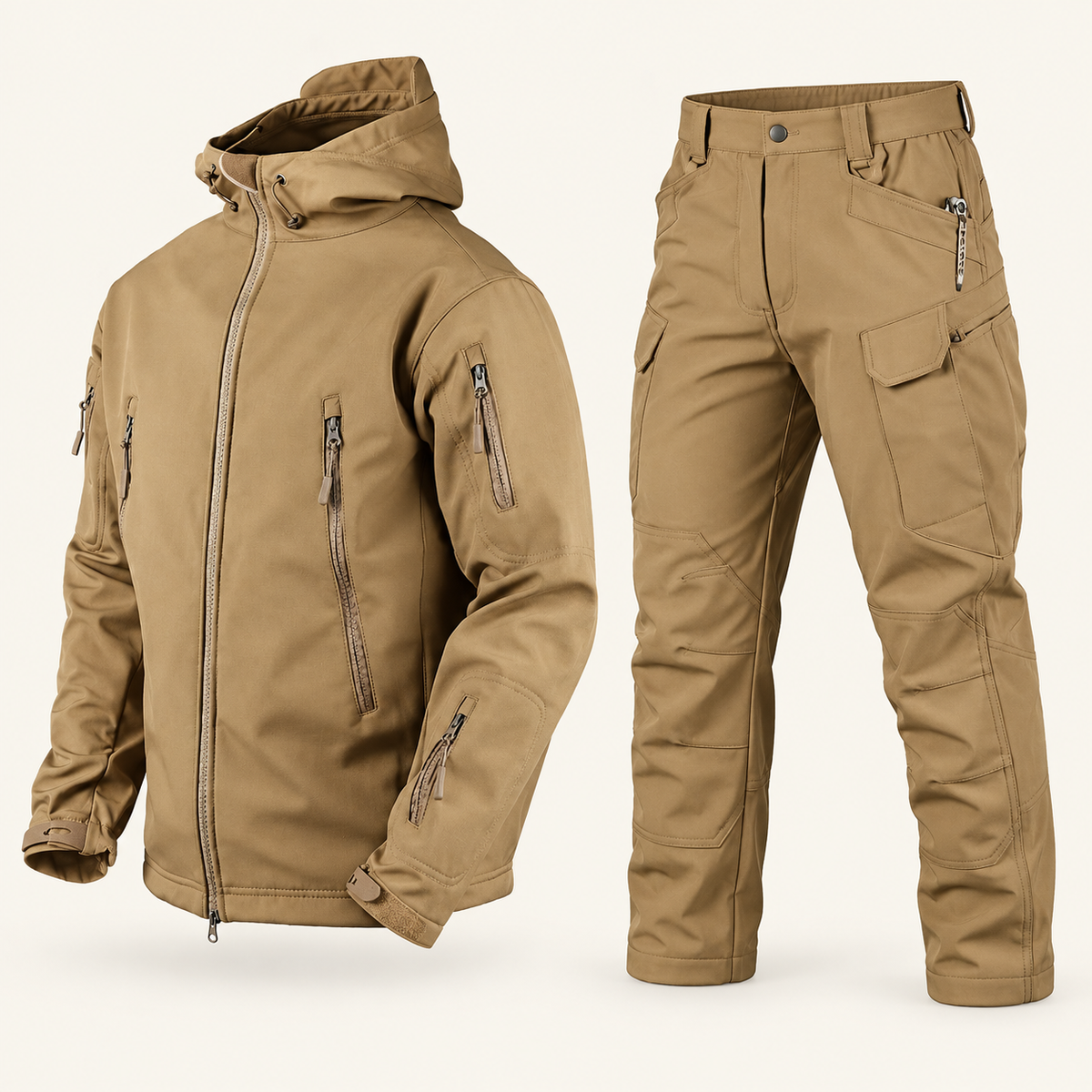 Komplet outdoor męski kurtka i spodnie, kolor khaki