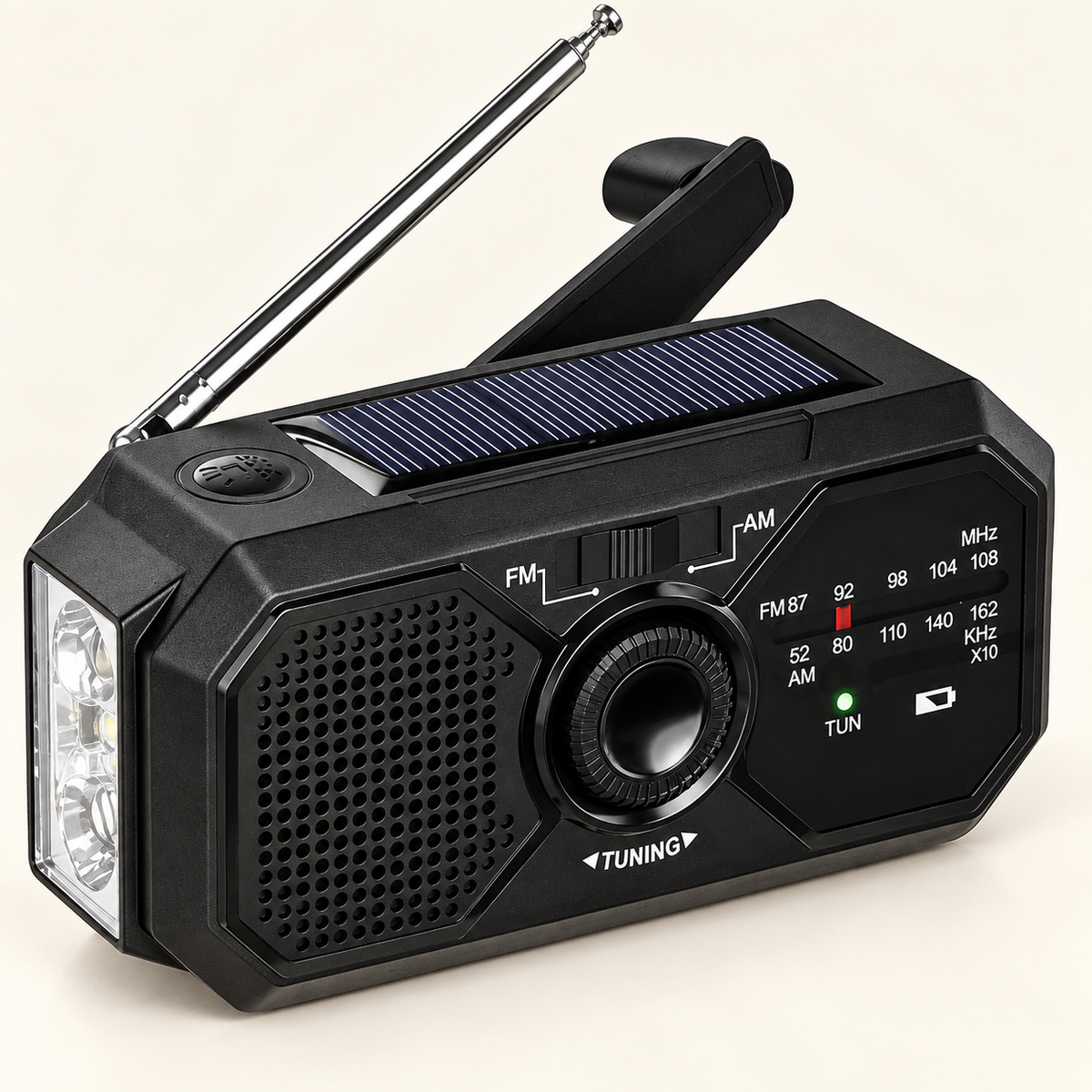 Radio na korbkę AM/FM z panelem słonecznym, kolor czarny